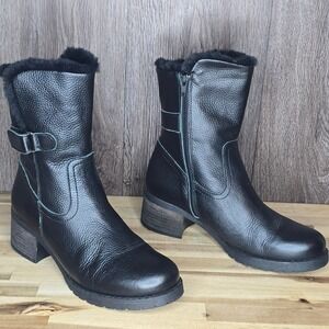Yokono Womens Black Pebbled Leather Ankle Boots Faux Fur Lined Sz 8‎ EU 39 Spain